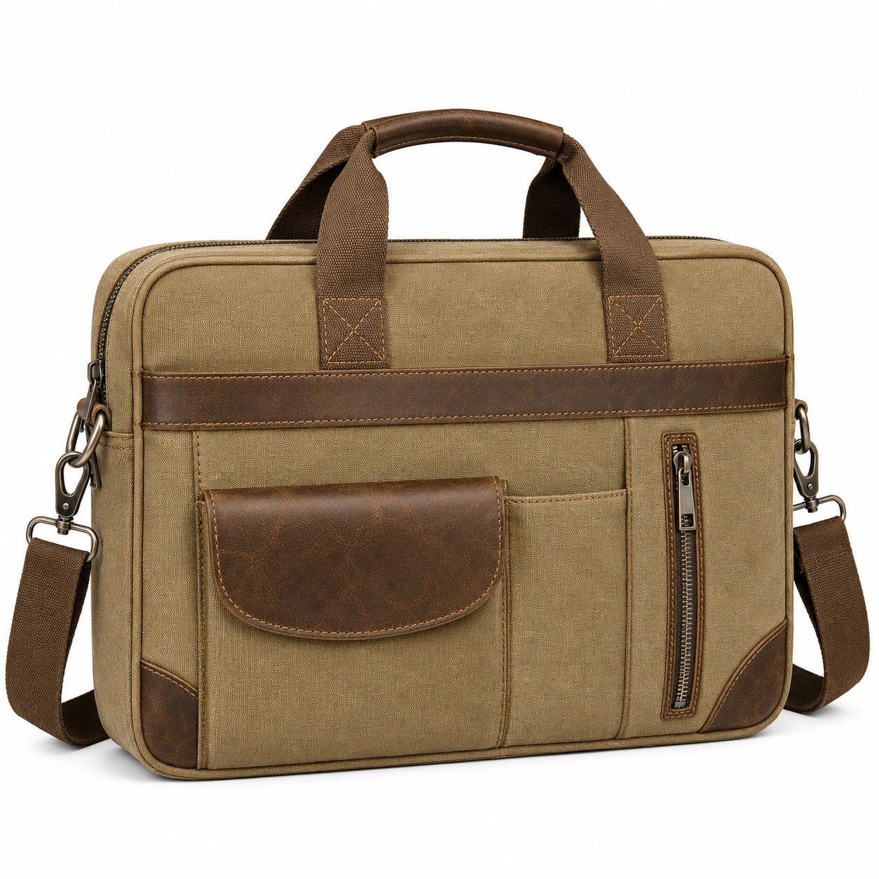 Laptoptasche Leinwand Braun mit Lederakzenten