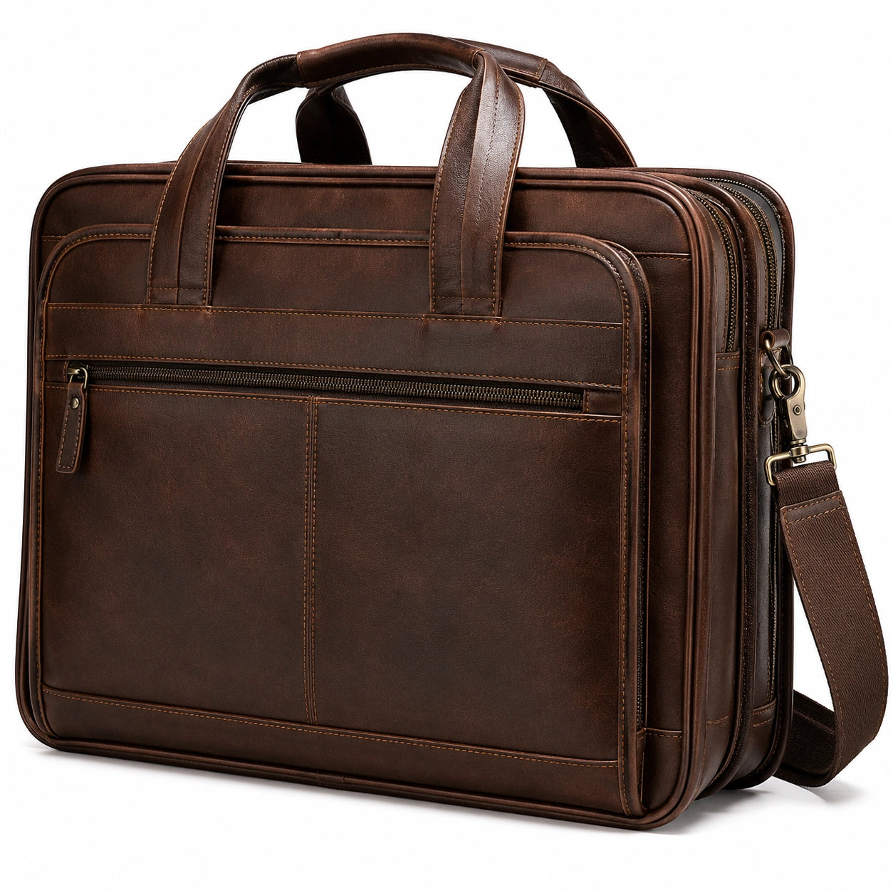 Braune Leder-Laptoptasche mit Schultergurt und Doppelgriffe