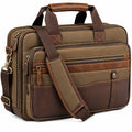 Herren Messenger Bag Laptoptasche Canvas Leder Braun 15L