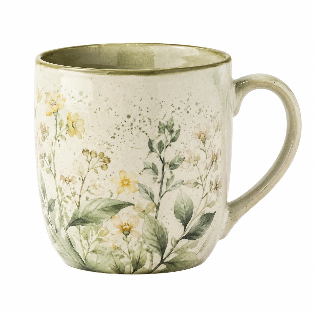 Keramiktasse mit Blumenmuster 350 ml Grün/Beige