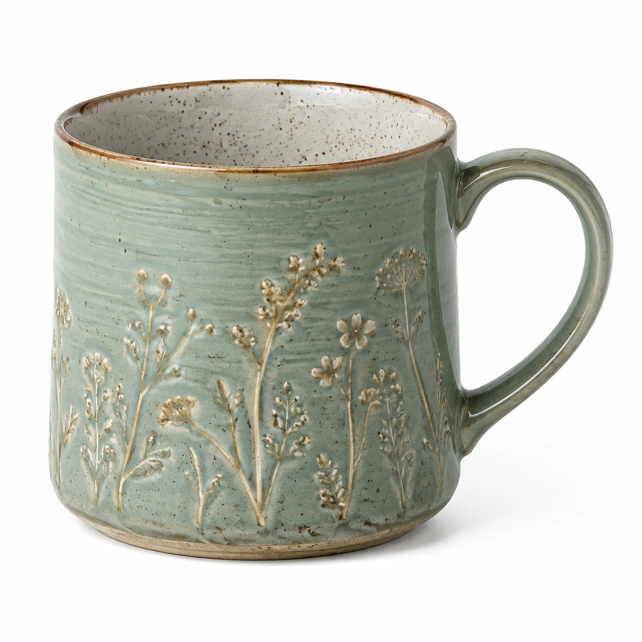 Grüne Keramiktasse mit Blumenmuster, 350ml