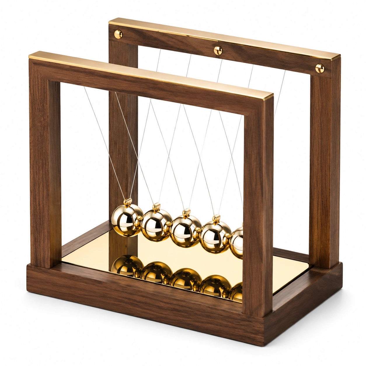 Newton Pendel mit Gold- und Braun-Effekt, Holz und Metall, Schreibtischdekoration
