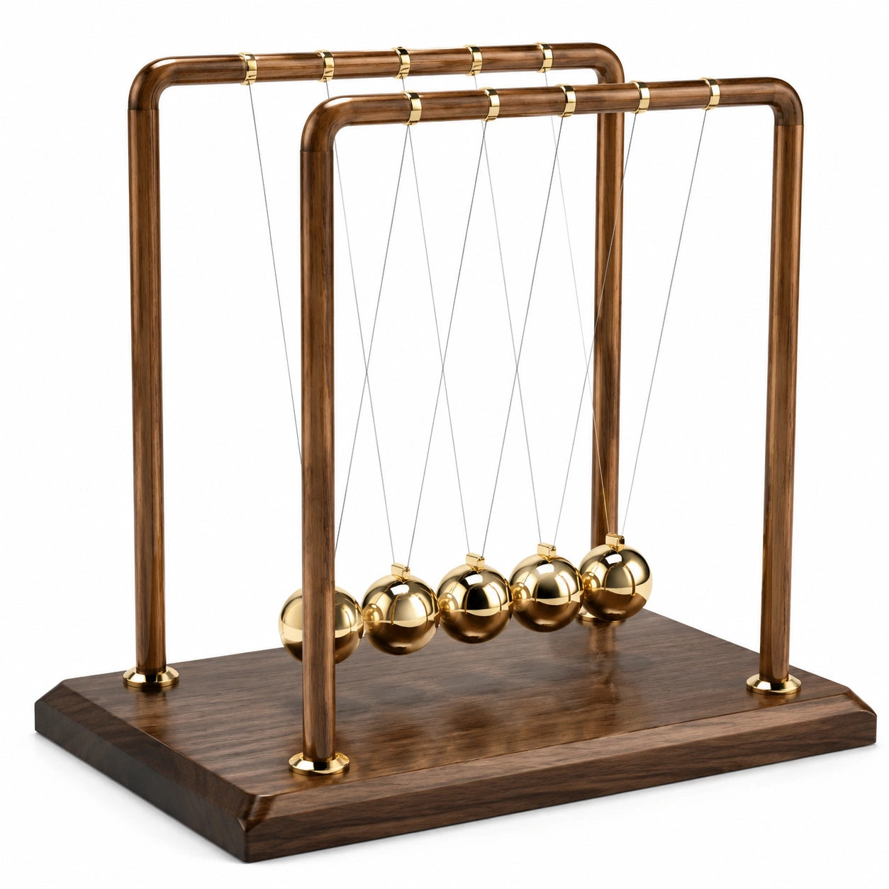 Newton Pendel mit goldenen Kugeln auf Holzbasis