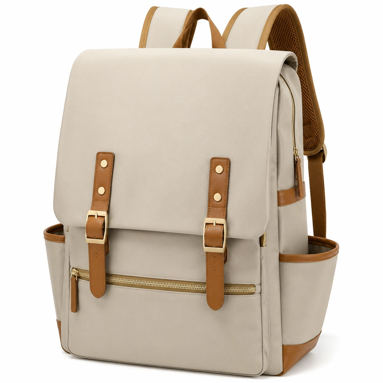 Moderner Rucksack Beige mit Lederakzenten