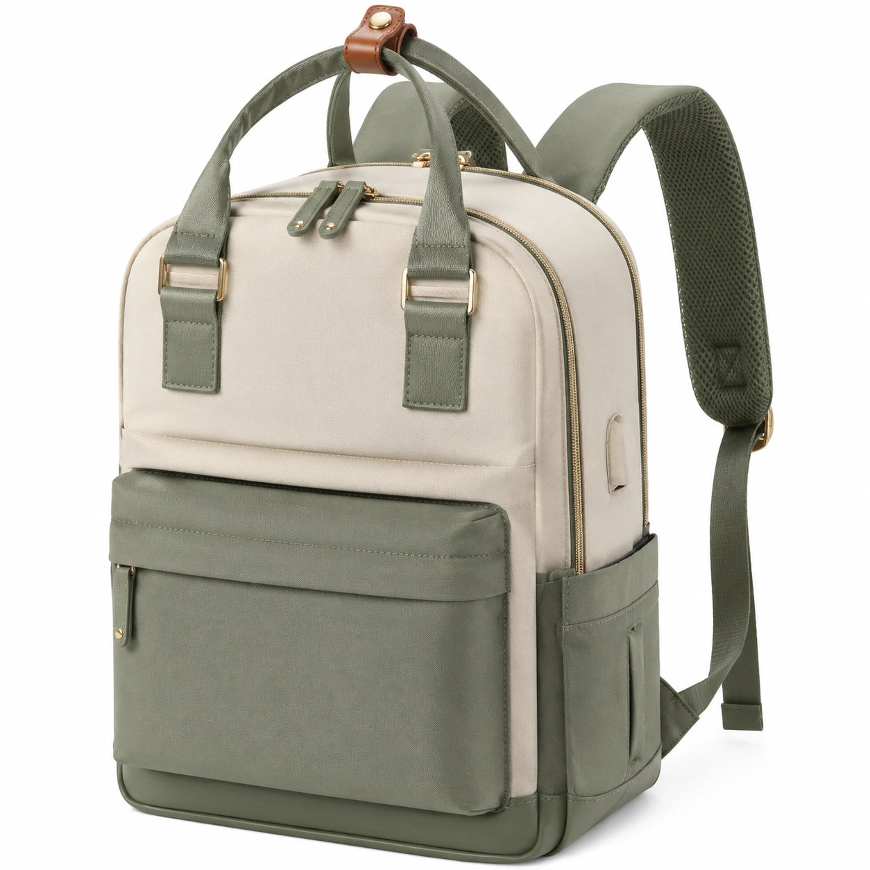 Minimalistischer Rucksack mit Laptopfach Beige/Grün