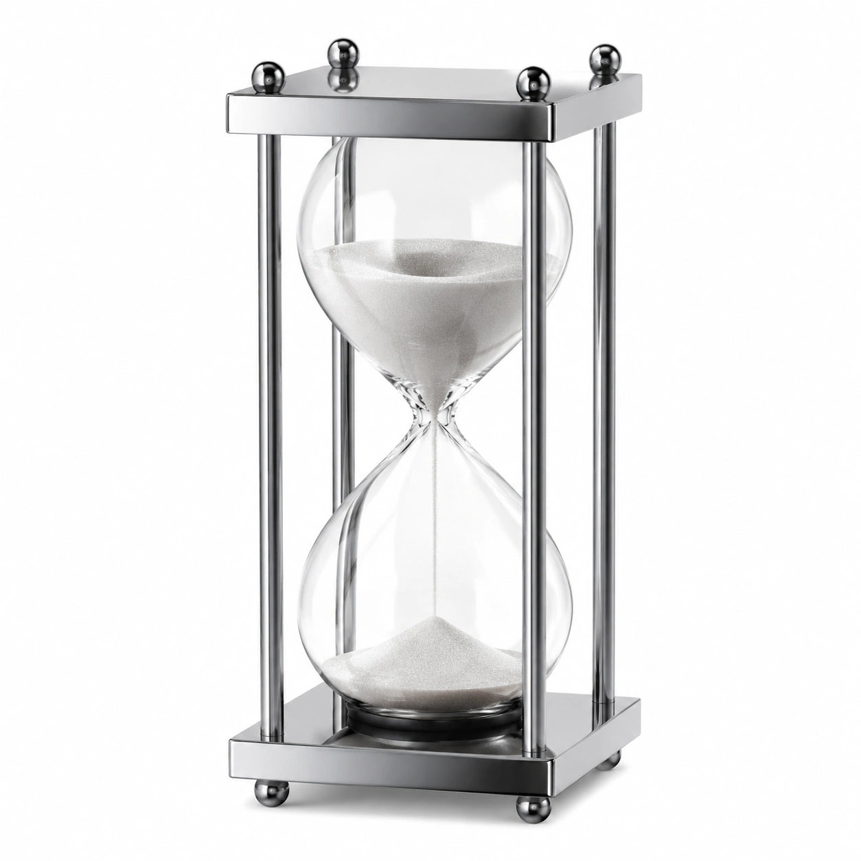 Elegante 30-Minuten Sanduhr mit Metallrahmen in Silber
