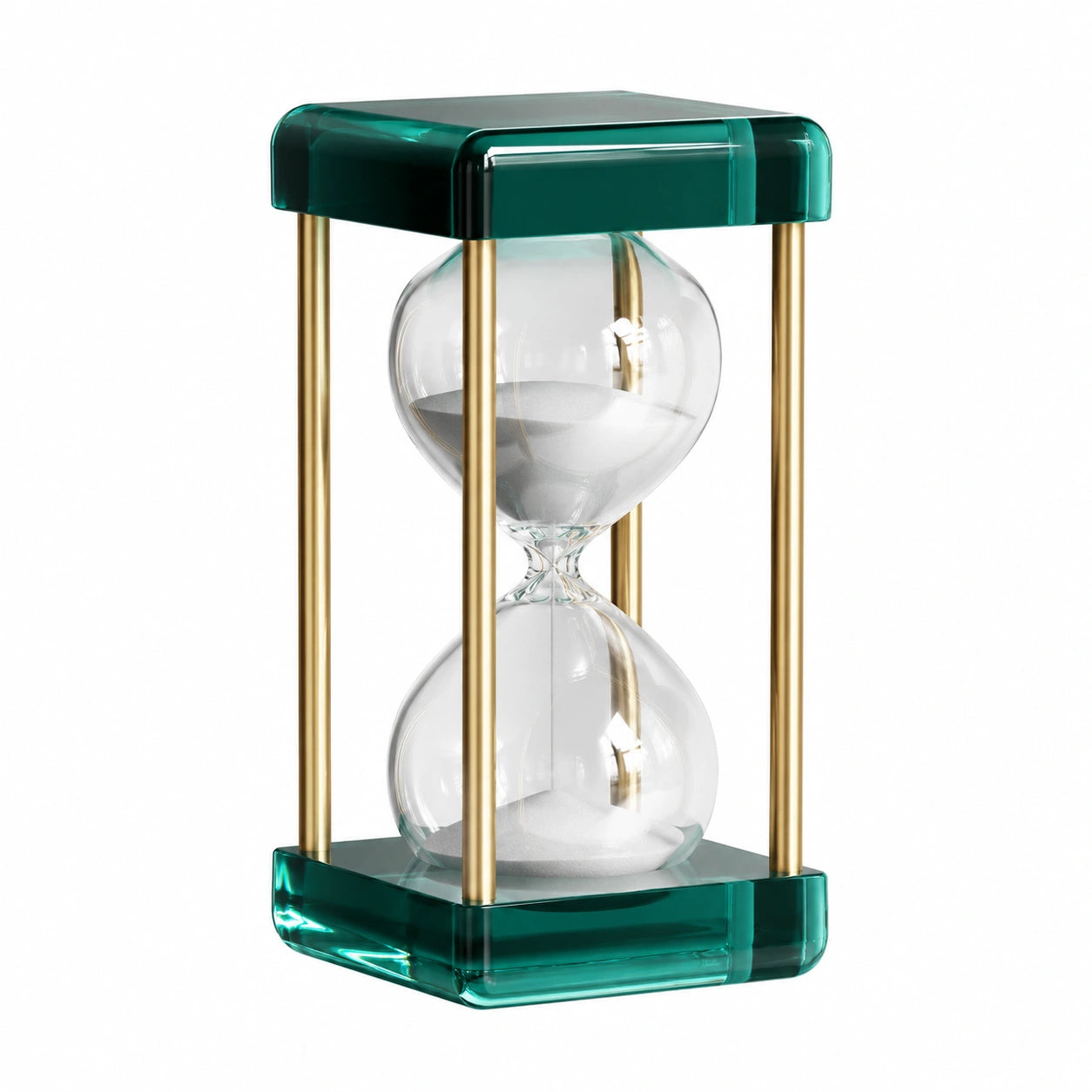 Grüne Sanduhr mit Messingstreben und Glas