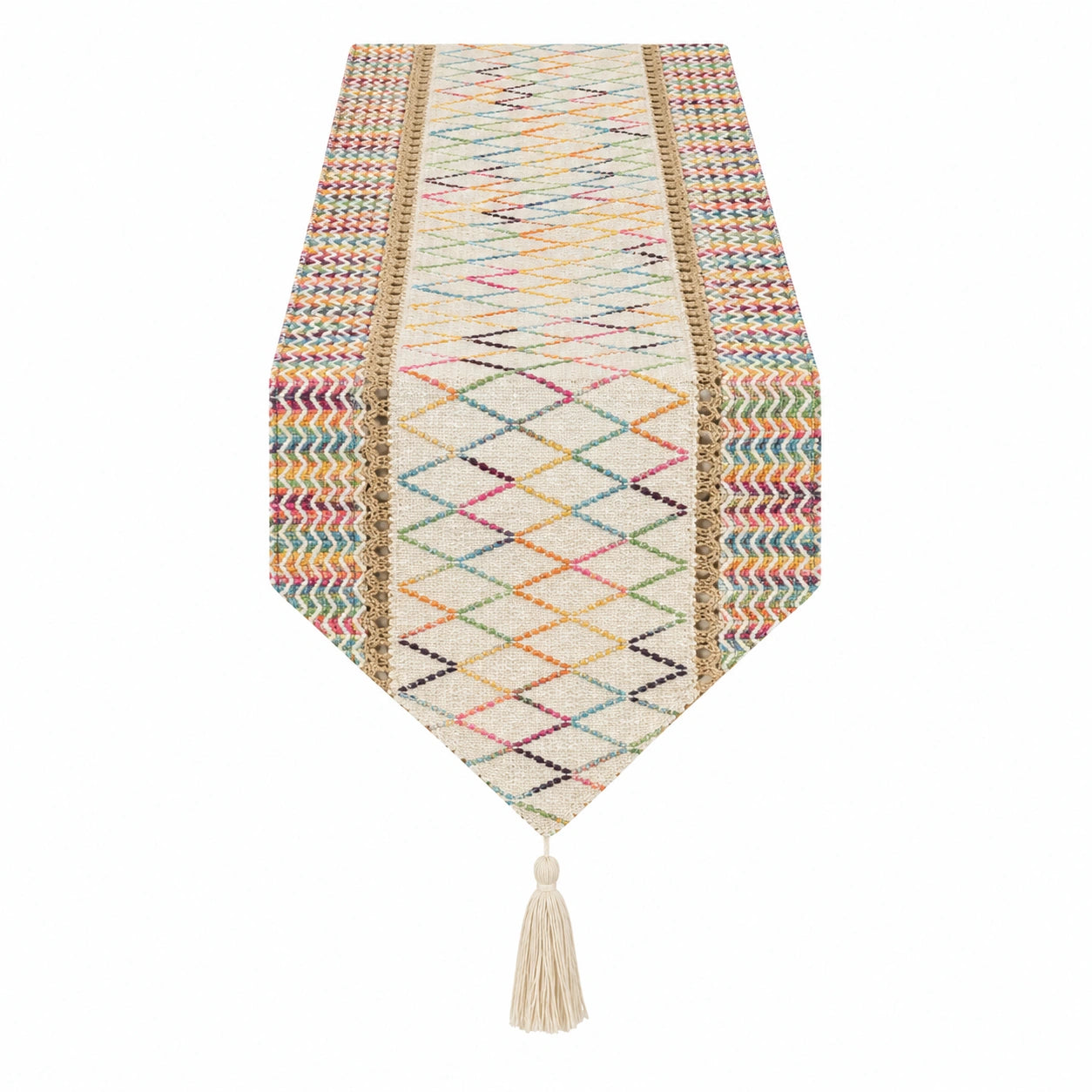 Boho Tischläufer Mehrfarbig mit Quasten 150x33 cm