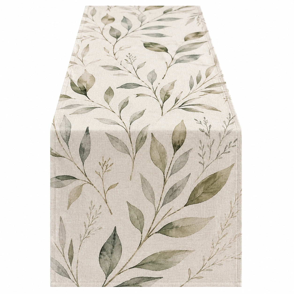 Tischläufer Beige-Grün mit Blattmuster