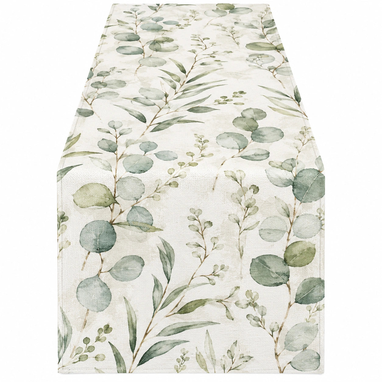 Tischläufer mit Eukalyptus-Muster, Beige/Grün
