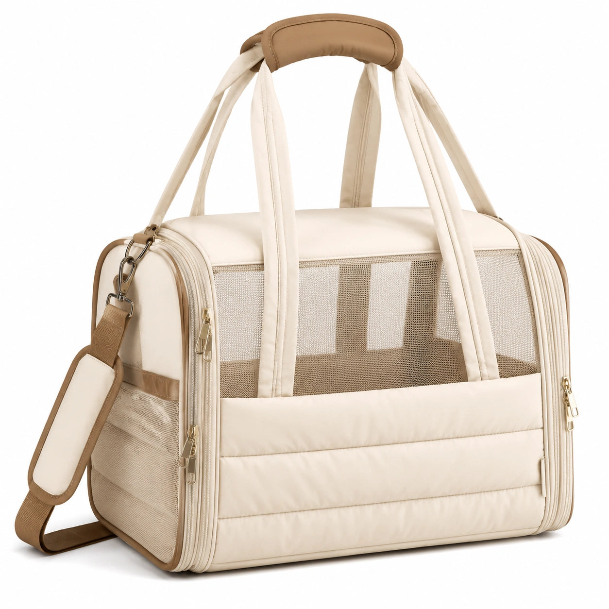 Beige Haustier-Tragetasche mit Atmungsaktivem Netz