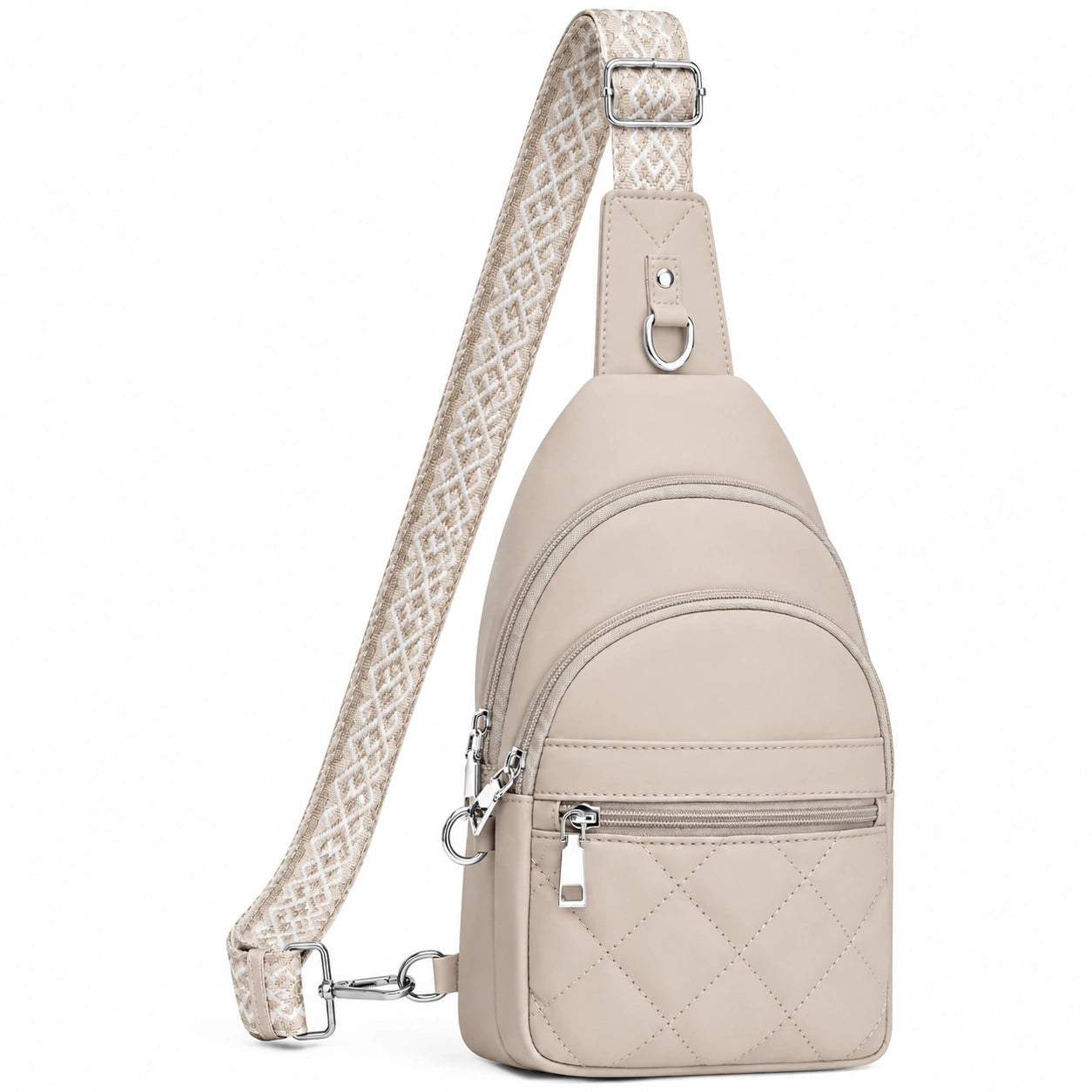 Damen Umhängetasche Beige mit Steppmuster und Verstellbarem Gurt